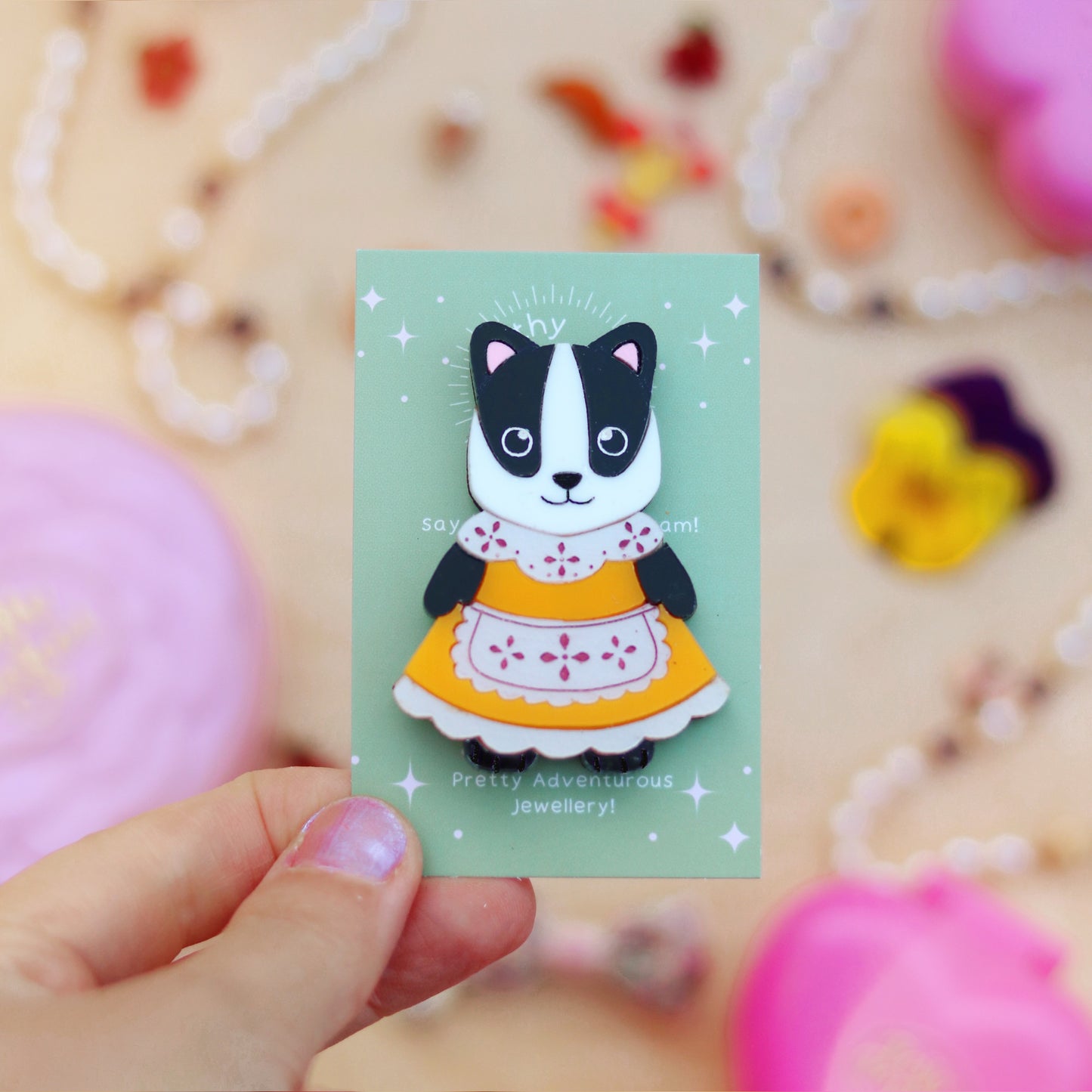 Badger in a Dress Brooch