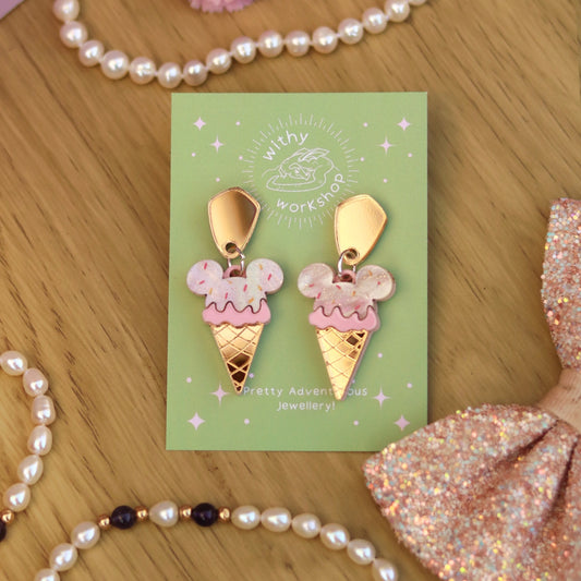 Mickey Ice Cream Earrings Vanilla Shimmer