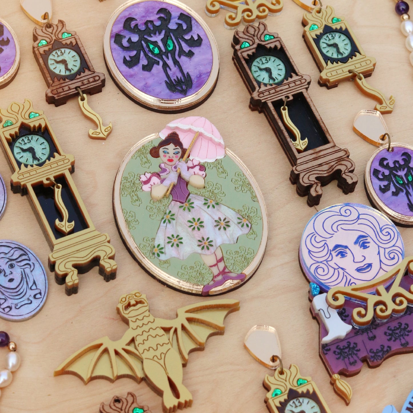 Creepy Clock in Gold Earrings