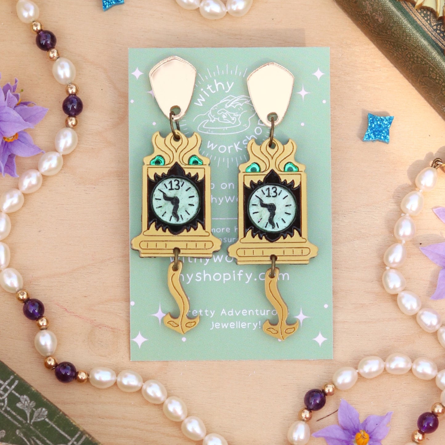 Creepy Clock in Gold Earrings