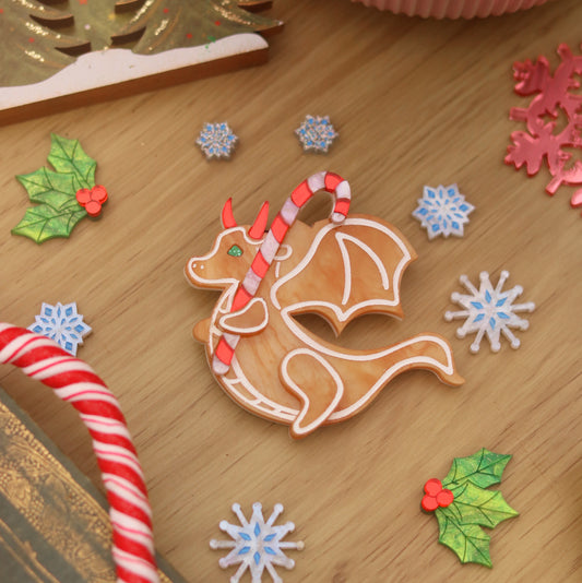 Gingerbread dragon brooch
