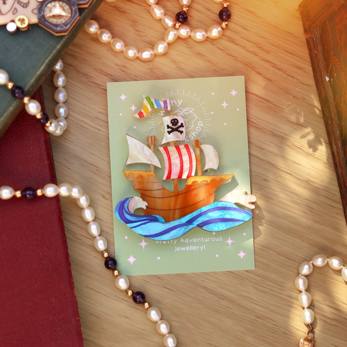 Pretty Pirate Ship Acrylic Brooch