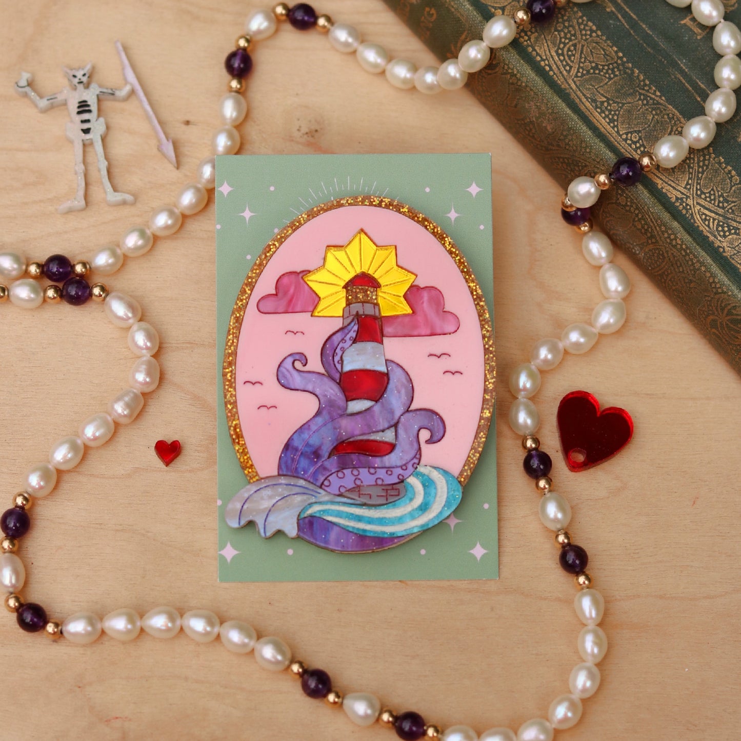 Lighthouse and Kraken Acrylic Brooch