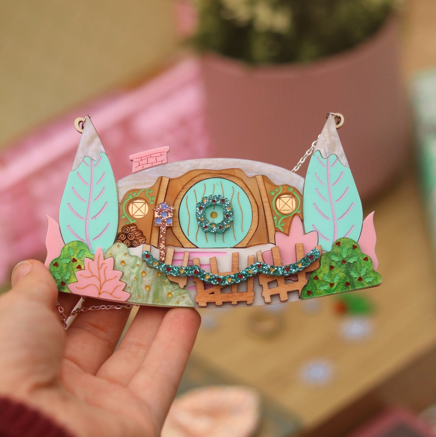 Snowy Halfling’s Home Acrylic Necklace