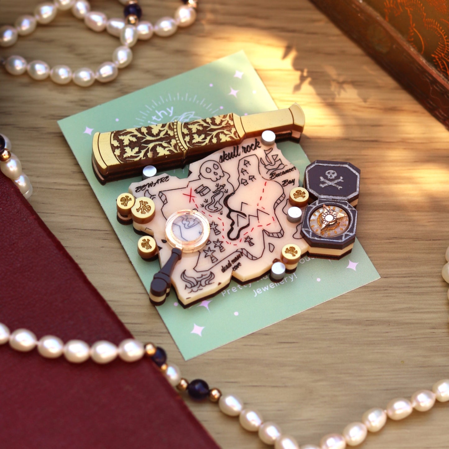 Treasure Map Acrylic Brooch