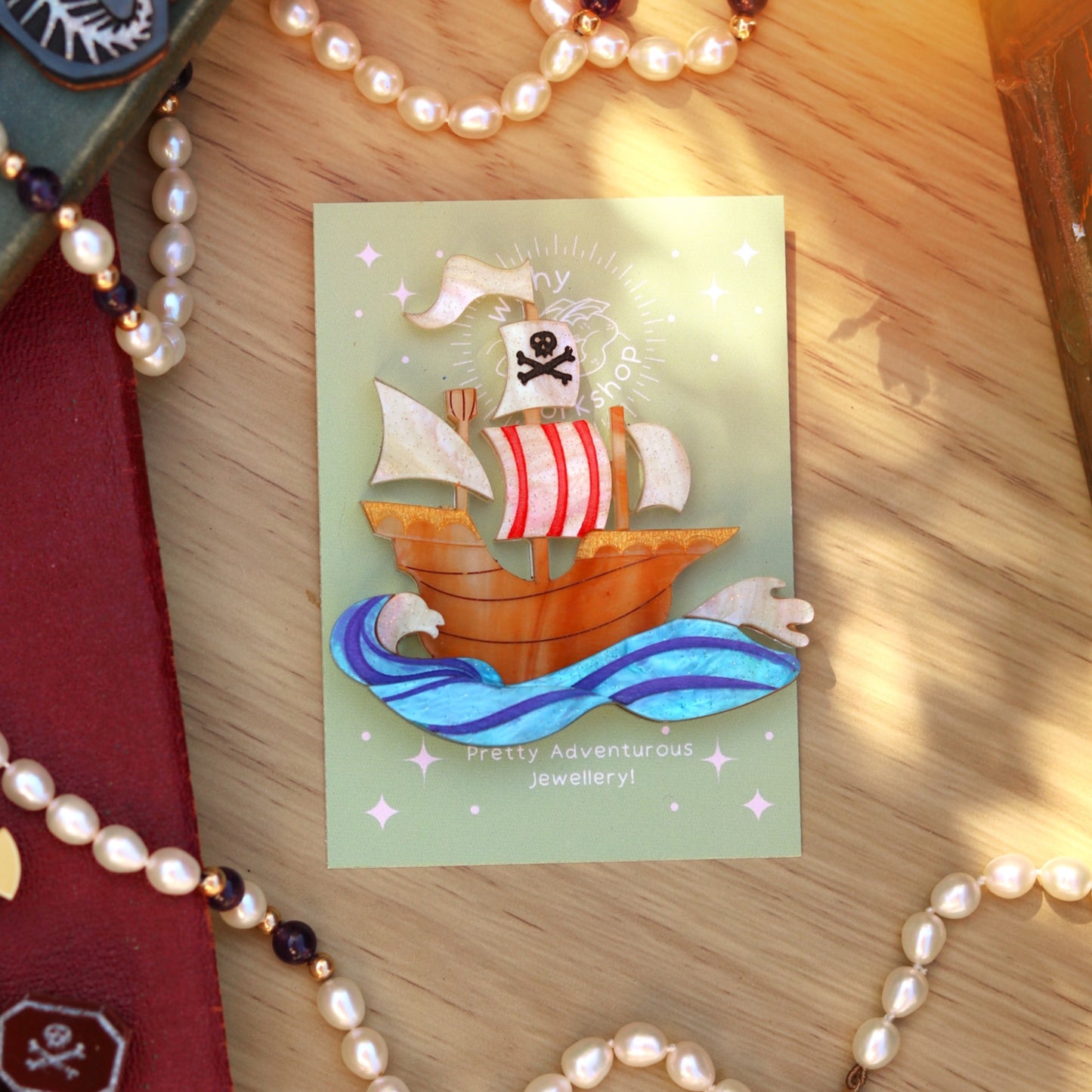 Pretty Pirate Ship Acrylic Brooch