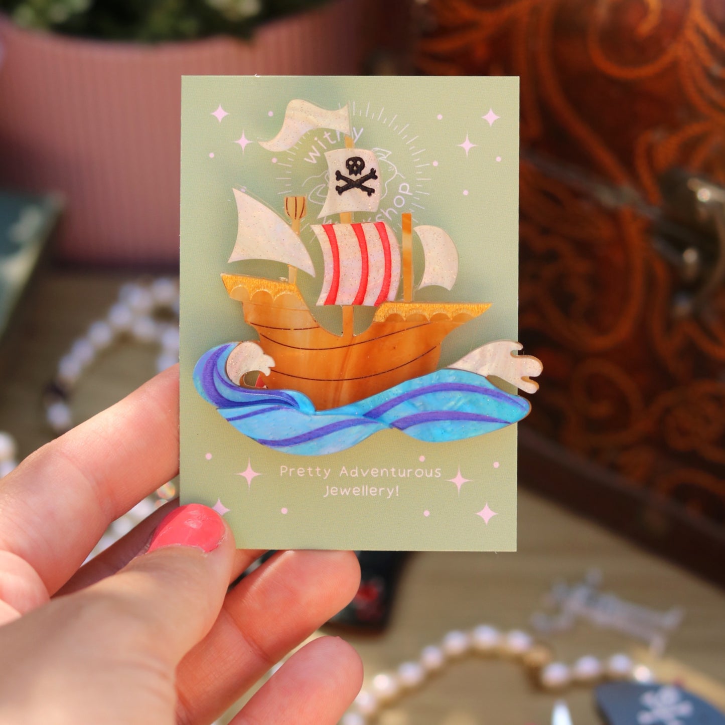 Pretty Pirate Ship Acrylic Brooch