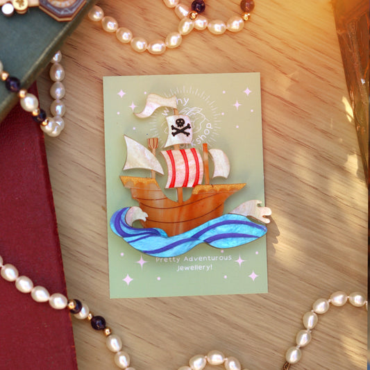 Pretty Pirate Ship Acrylic Brooch