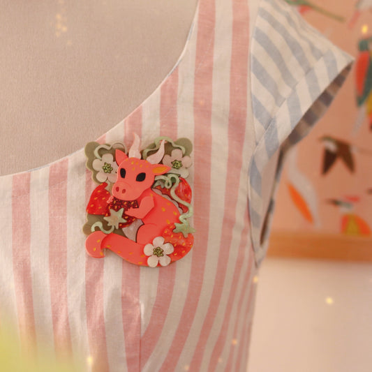 Strawberry Dragon Acrylic Brooch