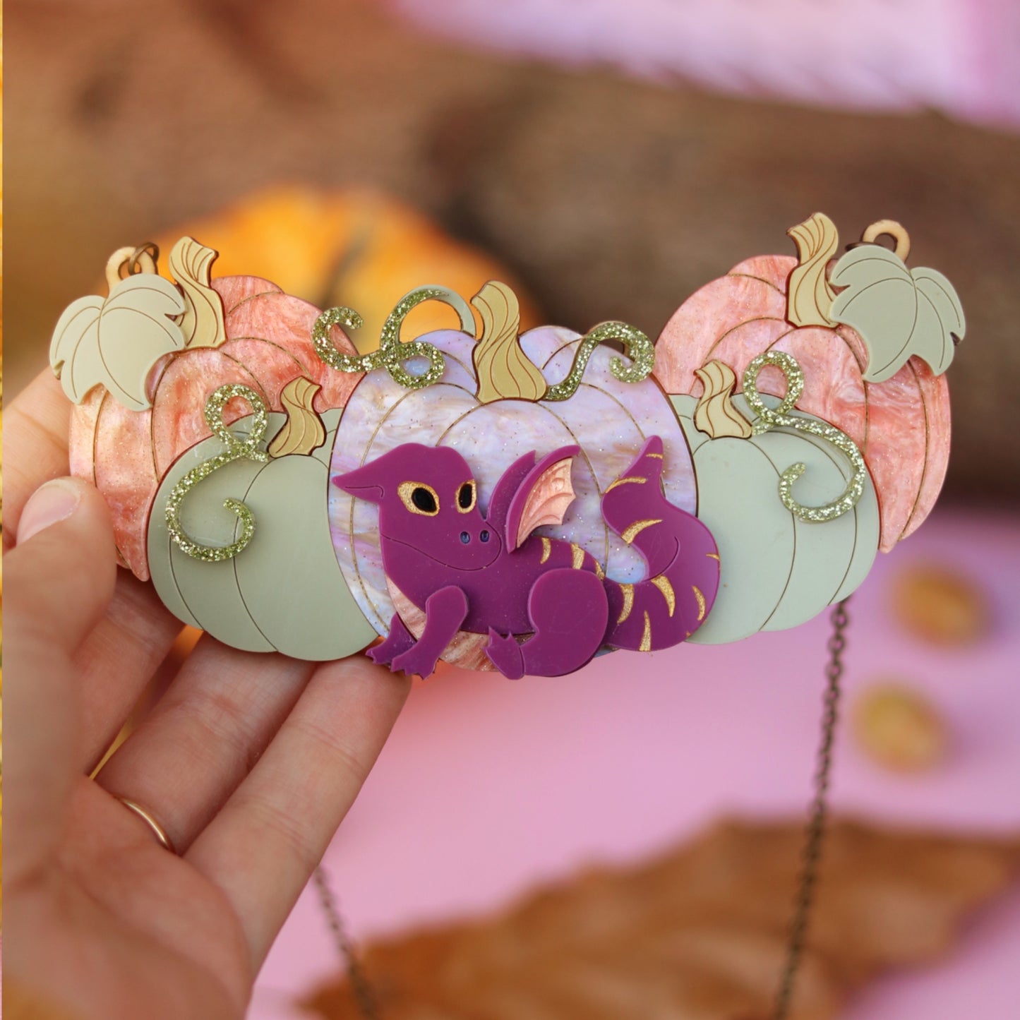 Pumpkin Dragon Acrylic Necklace