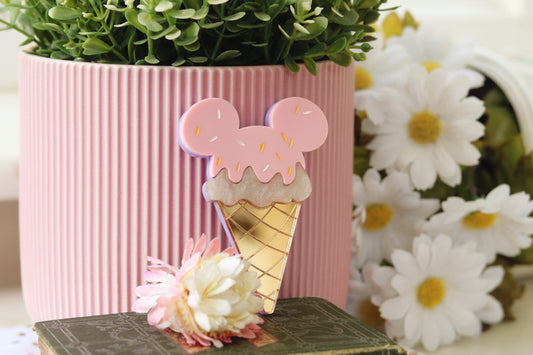 Mickey Ice Cream Brooch Strawberry Pink