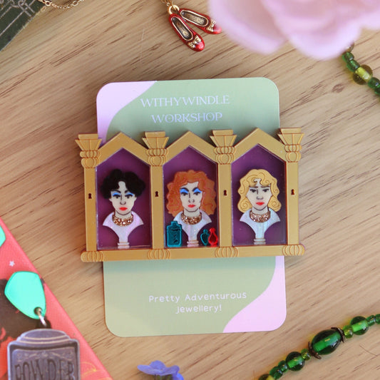 Princess Mombi’s Heads, Return to Oz Acrylic Brooch, Laser-Cut Acrylic Jewellery 6.5x 4.5cm