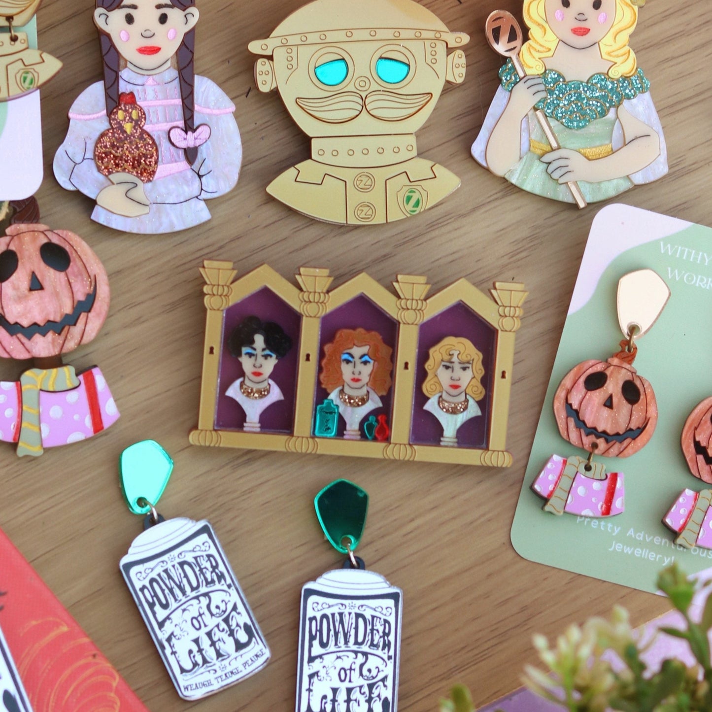 Princess Mombi’s Heads, Return to Oz Acrylic Brooch, Laser-Cut Acrylic Jewellery 6.5x 4.5cm