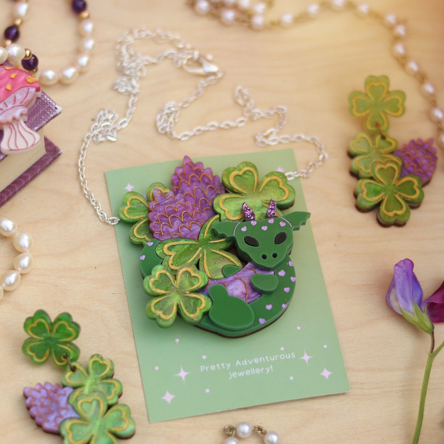 Clover Dragon Brooch or Necklace