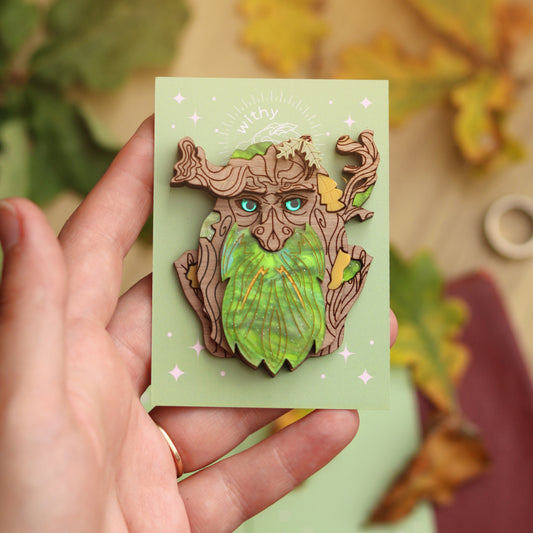 Bearded-Tree Acrylic and Wooden Brooch