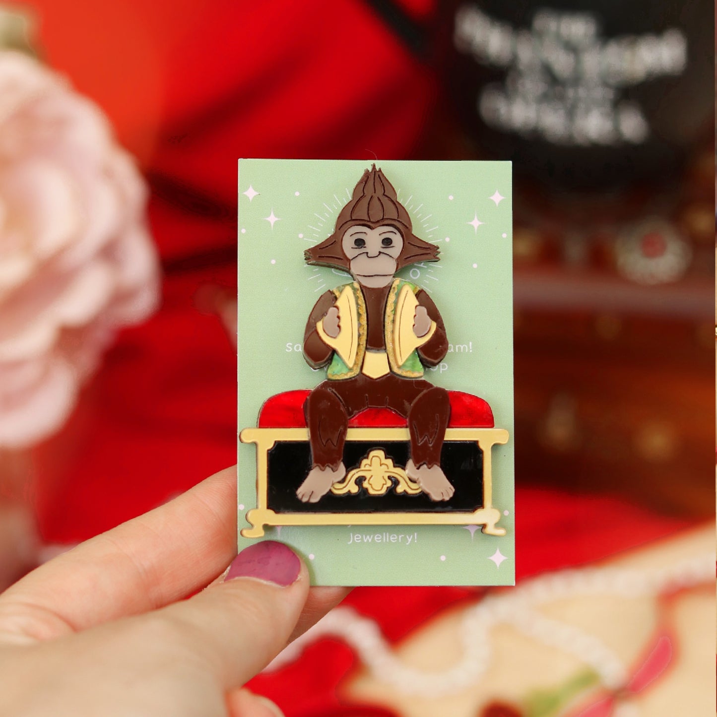 Music Box Monkey Brooch