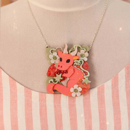 Strawberry Dragon Acrylic Necklace