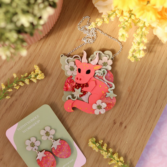 Strawberry Dragon Acrylic Necklace