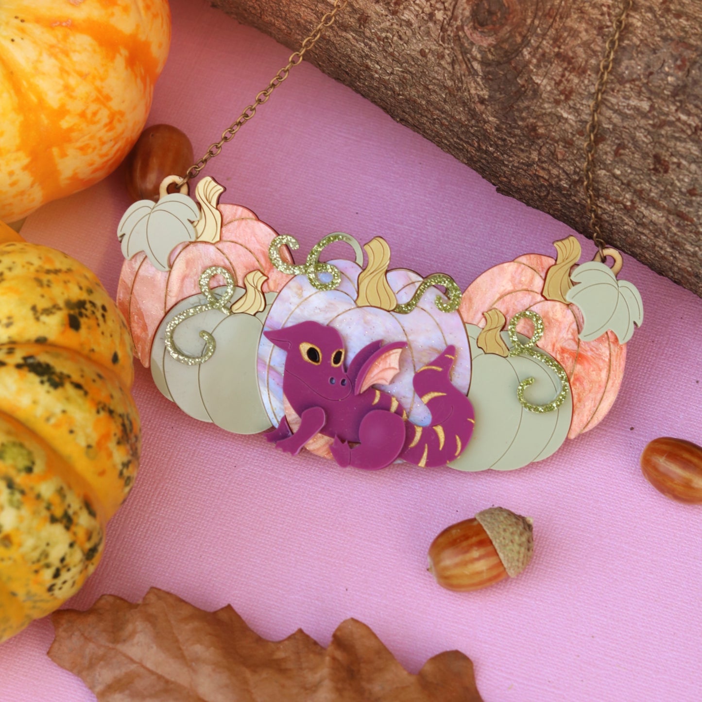 Pumpkin Dragon Acrylic Necklace