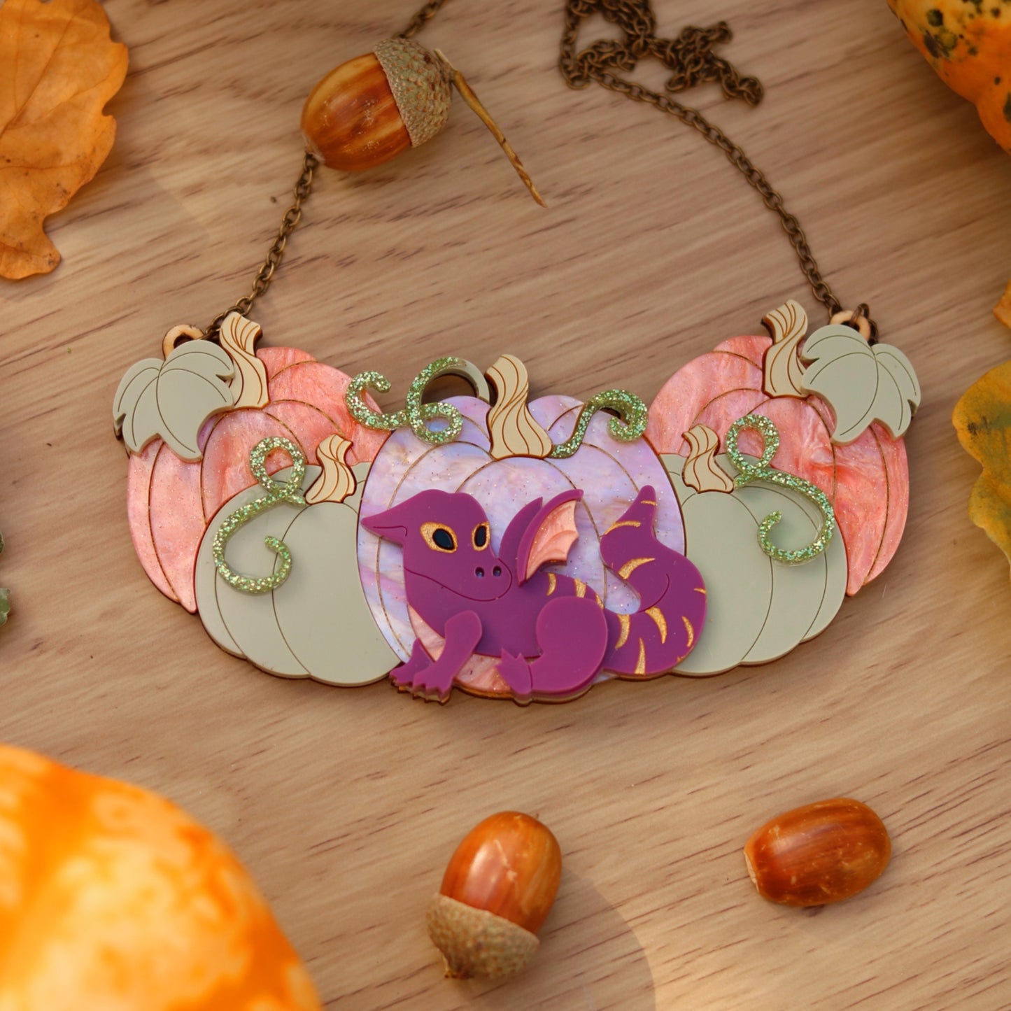 Pumpkin Dragon Acrylic Necklace